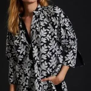 Anthropologie Black and White Leaf Print Blouse